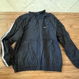 Nike Black Men's Windbreaker with White Stripe Detail